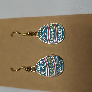 Aquamarine Striped Easter Egg Earrings